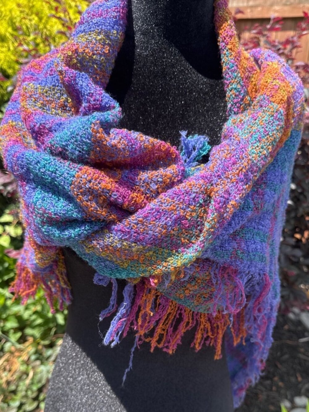 Vintage Baar & Beards Boucle Scarf Wrap Jewel Tone Artsy Made Japan